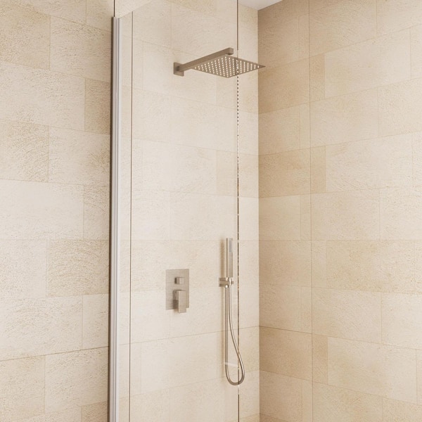 Crozet 2-Spray 10 in. Dual Shower Head Wall Mount Square Fixed and Handheld Shower Head 1.8 GPM in Brushed Nickel