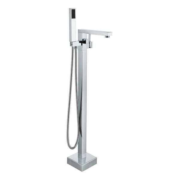 Flynama Single-Handle Freestanding Tub Faucet with Handheld Shower in Chrome Plated
