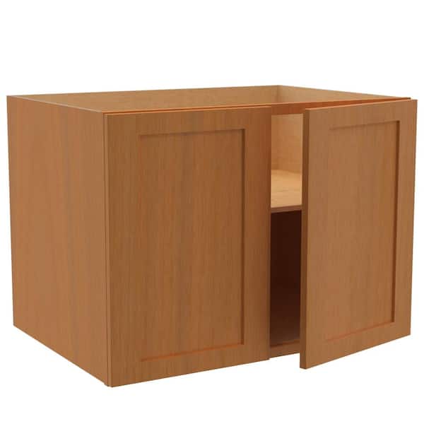 Home Decorators Collection Newport 33 in. W x 24 in. D x 24 in. H Assembled Plywood Wall Bridge Kitchen Cabinet in Cinnamon with Soft Close