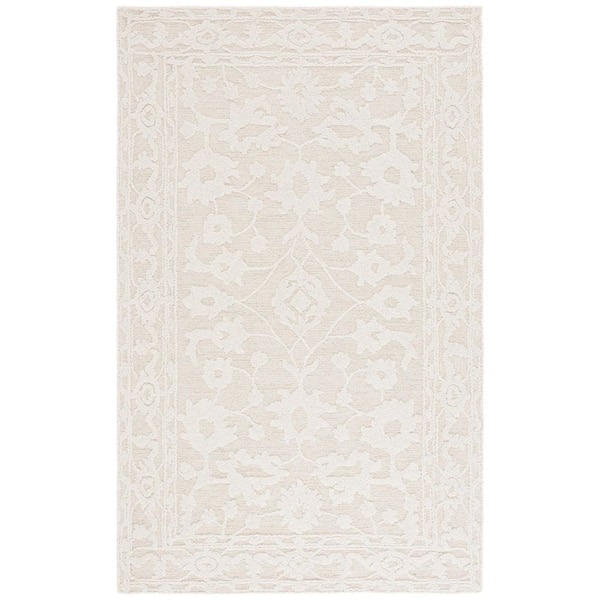 Marquee 4 ft. x 6 ft. Ivory Solid Ornate Border Area Rug