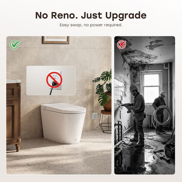 1-Piece 1.22 GPF Single Flush Non Electric Elongated Bidet Toilet in White, w/ Auto Flush and Foot Flush, Seat Included