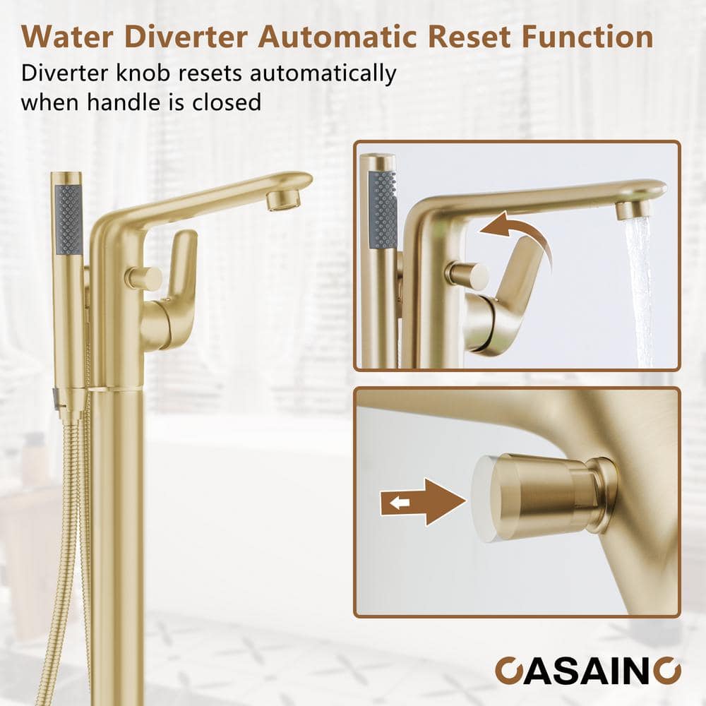 Brushed Gold Freestanding Bathtub Faucet with Handshower