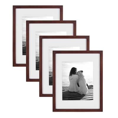 Gallery 11 in. x 14 in. Matted to 8 in. x 10 in. Walnut Brown Picture Frame (Set of 4)