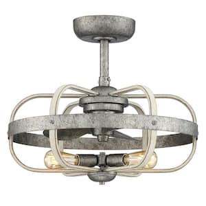 Keowee 23 in. Indoor/Outdoor Silver Coastal Farmhouse Caged Ceiling Fan with 2200K Bulbs Included and Remote Control
