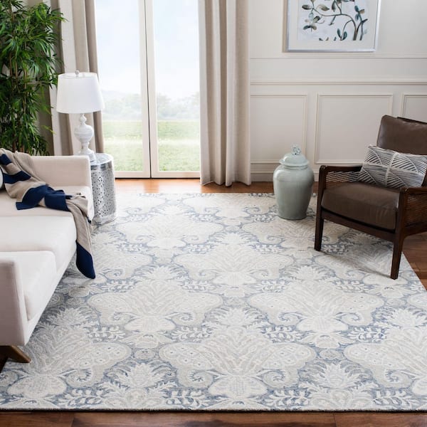 Micro-Loop 10 ft. x 14 ft. Blue/Ivory Oriental Area Rug