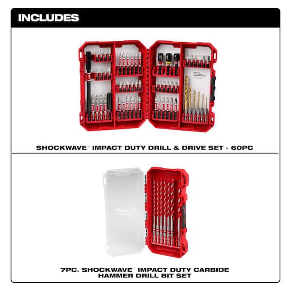 SHOCKWAVE Impact-Duty Alloy Steel Screw Driver Bit Set w/Carbide Hammer Drill Bit Kit (67-Piece)