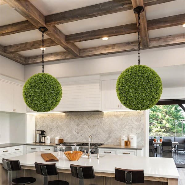 20 in. Green Faux Boxwood Balls Artificial Shrub with Sun-Protective PE Material Mimic Fluffy Leaves