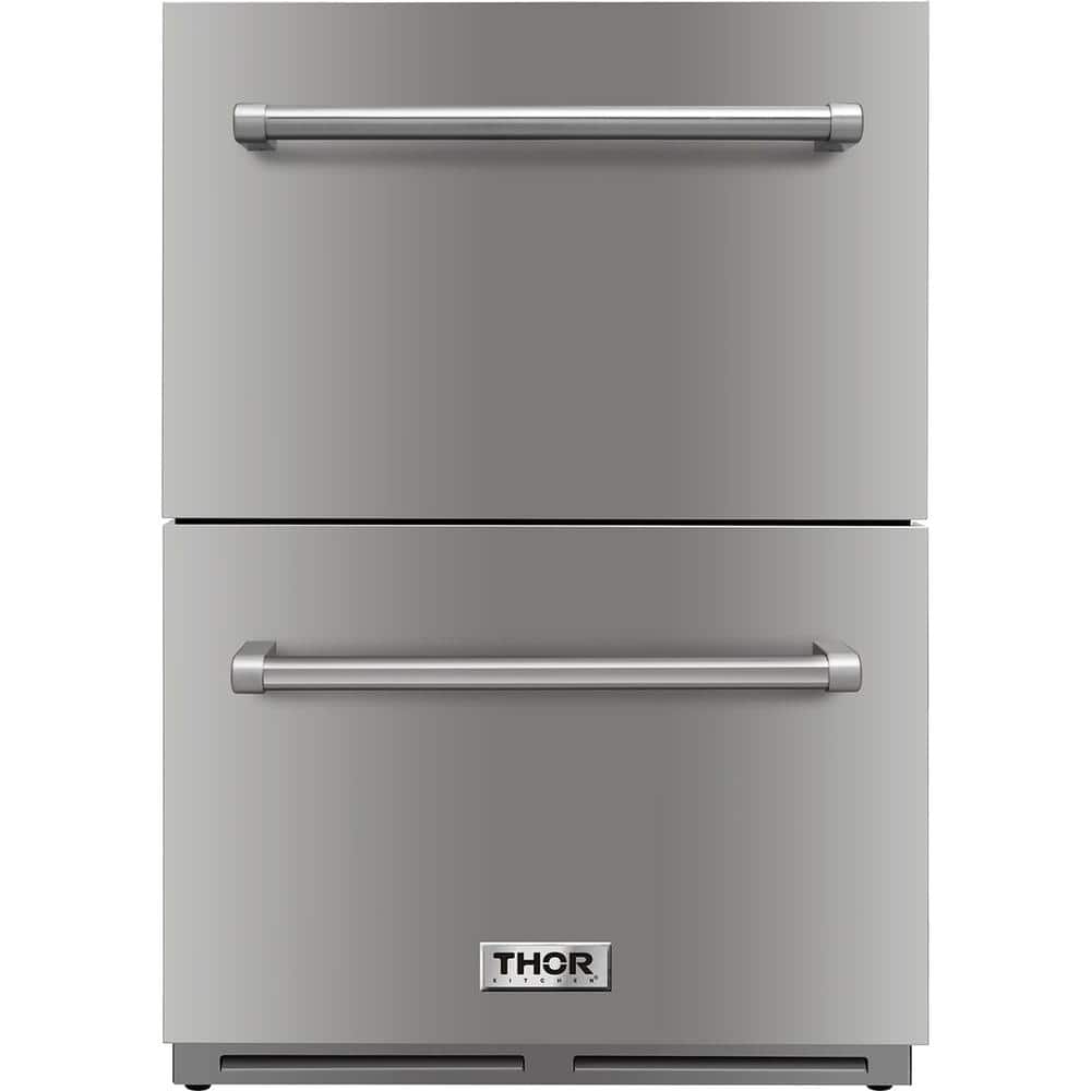 Thor Kitchen 24 in. 5.4 cu. ft. Built-in Indoor/Outdoor Undercounter Double Drawer Refrigerator in Stainless Steel, Silver