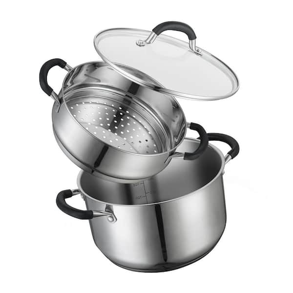 LEATRIN 1.5 Quart Tri-Ply Stainless Steel Saucepan With Steamer Basket & Glass Lid - Induction Compatible - View #6