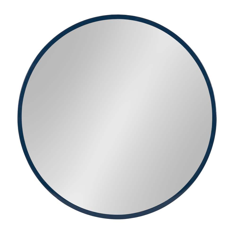 Travis 21.6'' Navy Blue Round Wood Wall Mirror