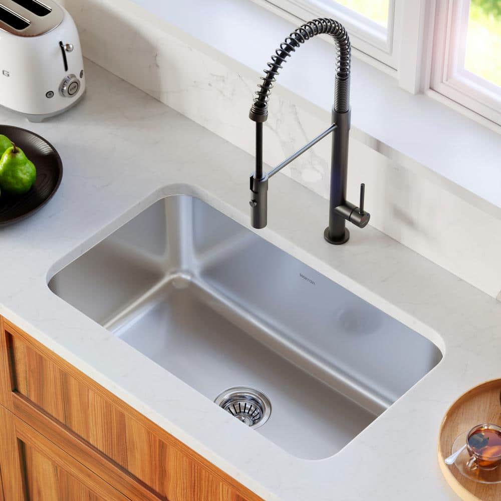 Karran 30'' Satin Brushed Stainless Steel Single Bowl Undermount Kitchen Sink
