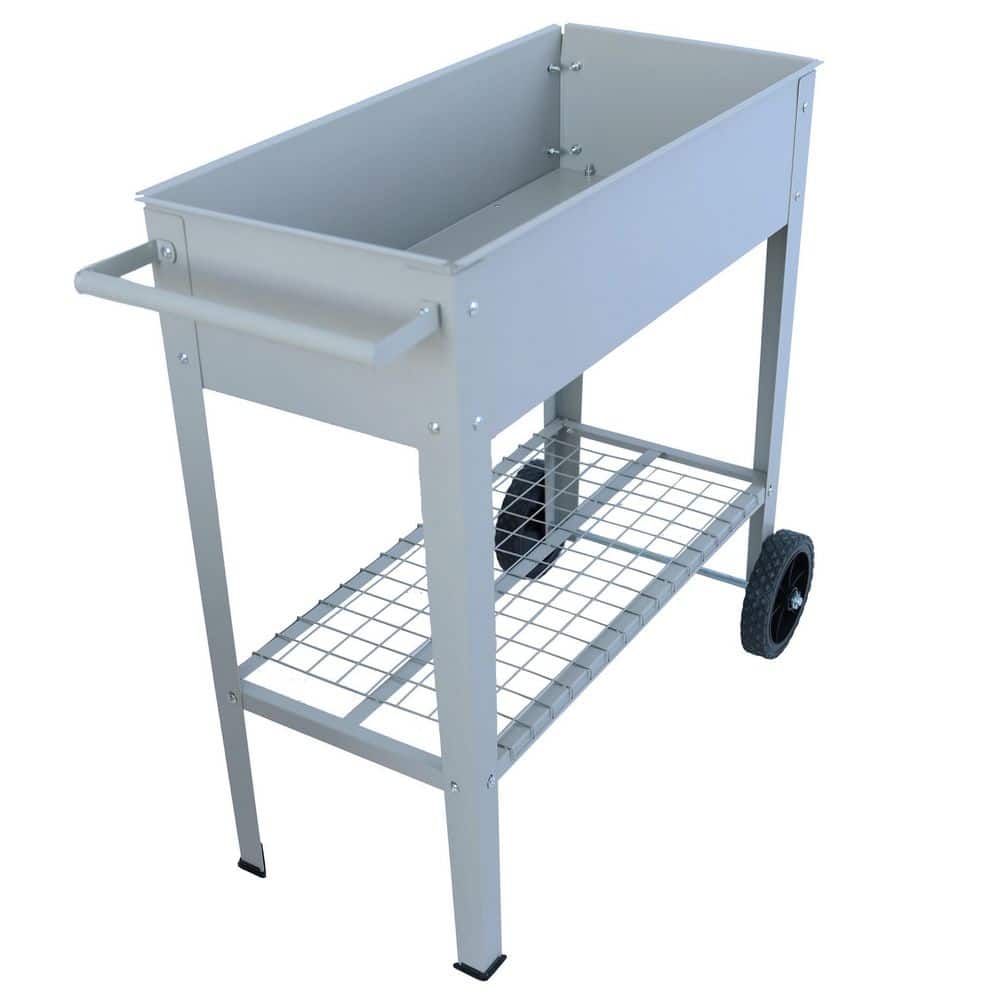 Metal Raised Planter with Legs&Wheels in Gray