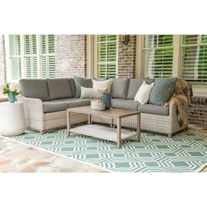 Hampton 5-Piece Wicker Sectional Seating Set with Gray Polyester Cushions