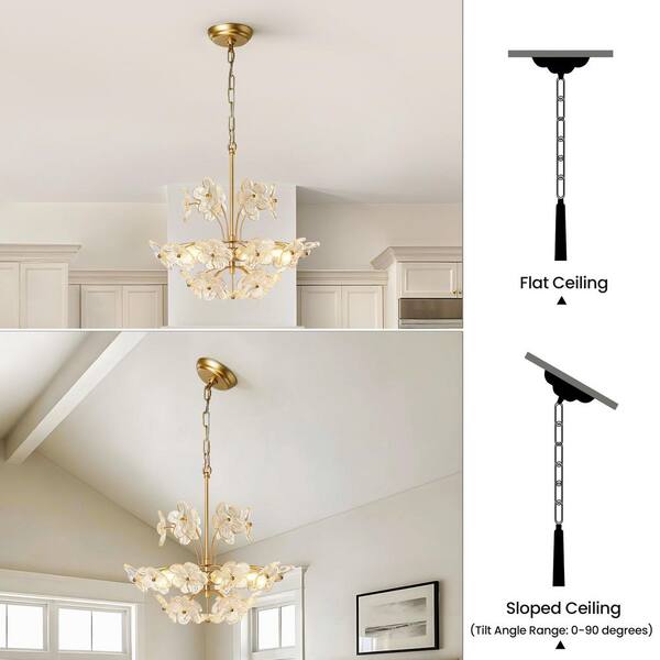 KAISITE 6-Light Brushed Gold Finish Height Adjustable Antique