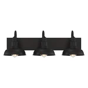 28 in. W x 9 in. H 3-Light Oil Rubbed Bronze Bathroom Vanity Light with Metal Shades