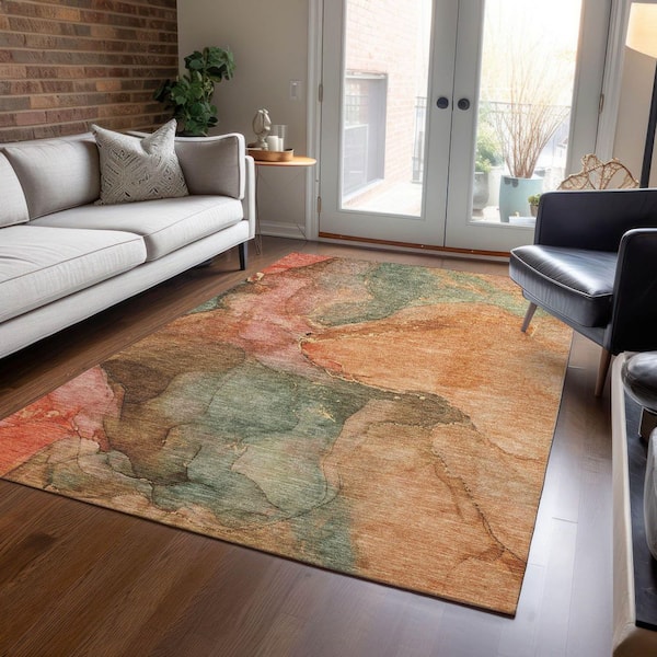 Chantille Machine Washable Indoor/Outdoor Abstract ACN1781 Coral 5 ft. x 7 ft. 6 in. Area Rug