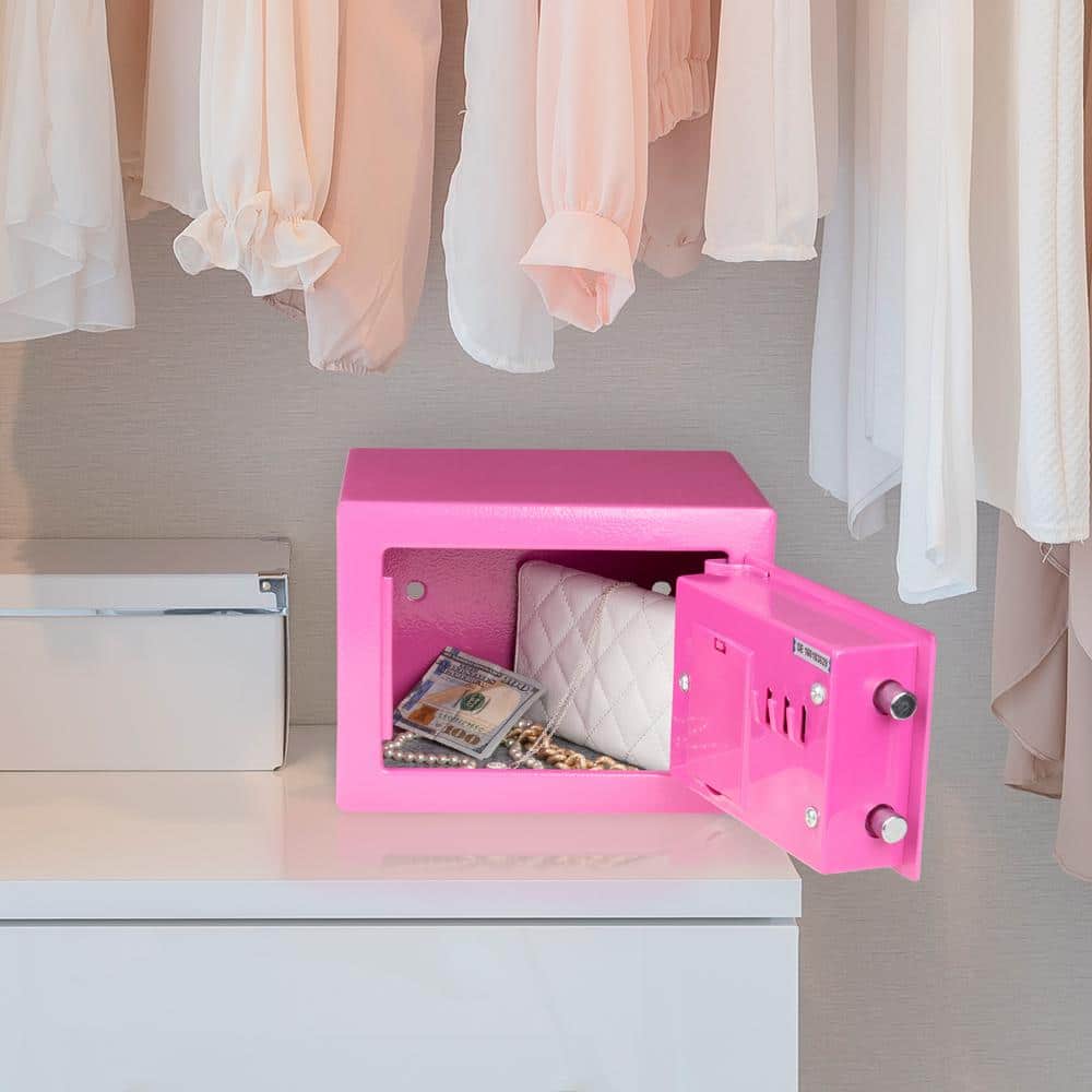 Compact Pink Steel Electronic Safe Box with Keypad