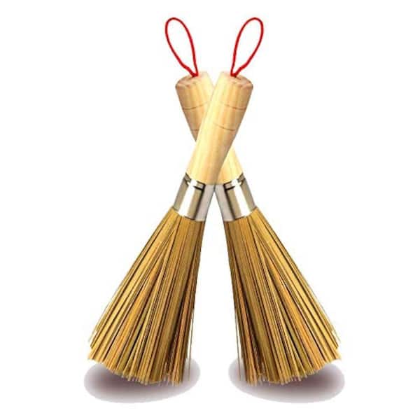 2-Pack Traditional Natural Bamboo Wok Cleaning Brushes, Dishwashing Kitchen Tools
