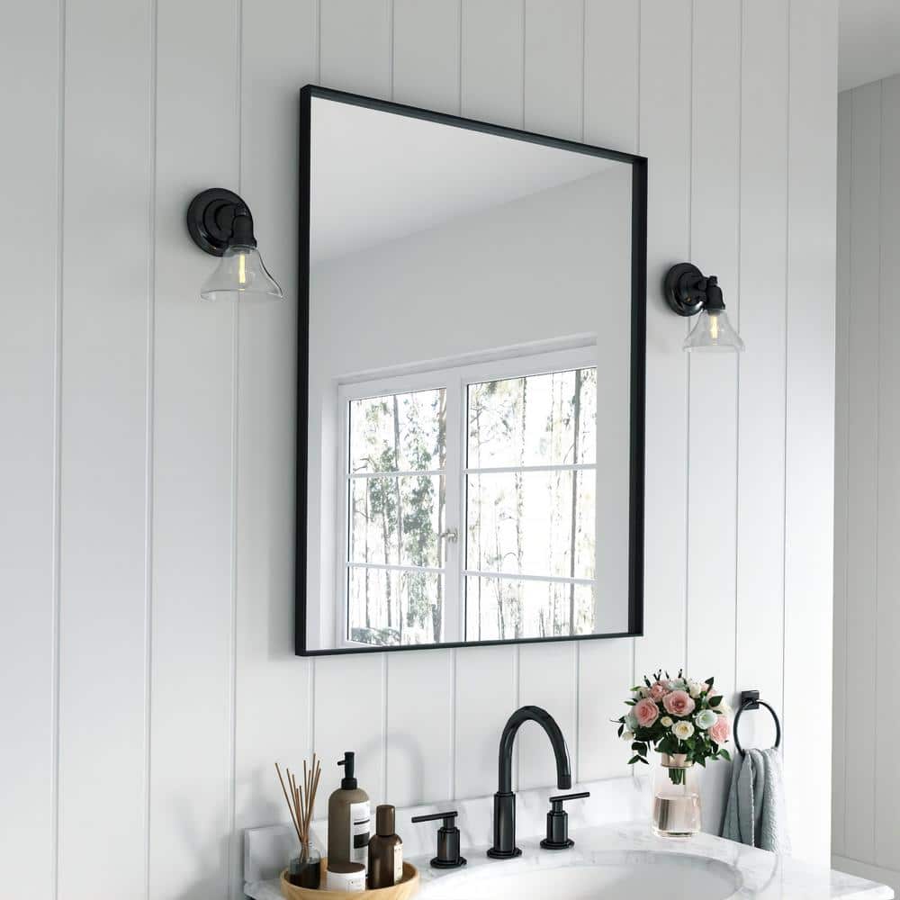 28 in. W x 36 in. H Rectangular Aluminum Framed Wall Bathroom Vanity Mirror in Black price history on PriceWatchPro