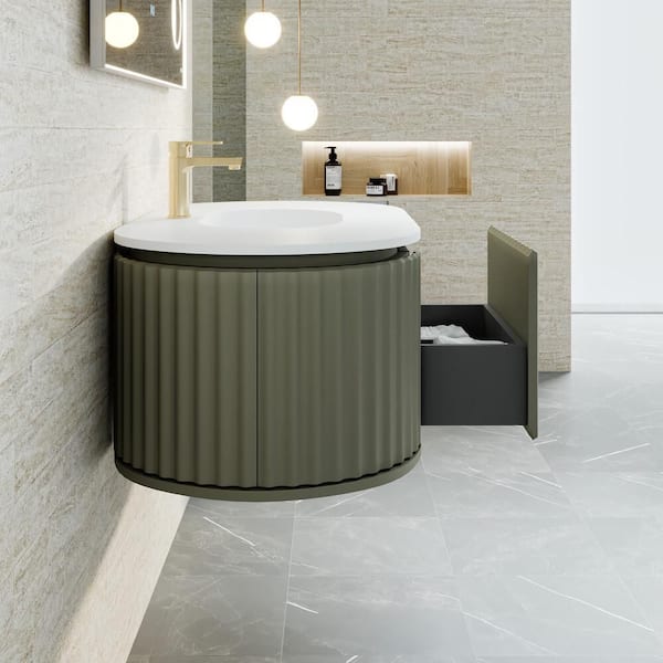 Haven 39 in. Single Sink Floating Green Bath Vanity with White Solid Surface Top (Assembled)