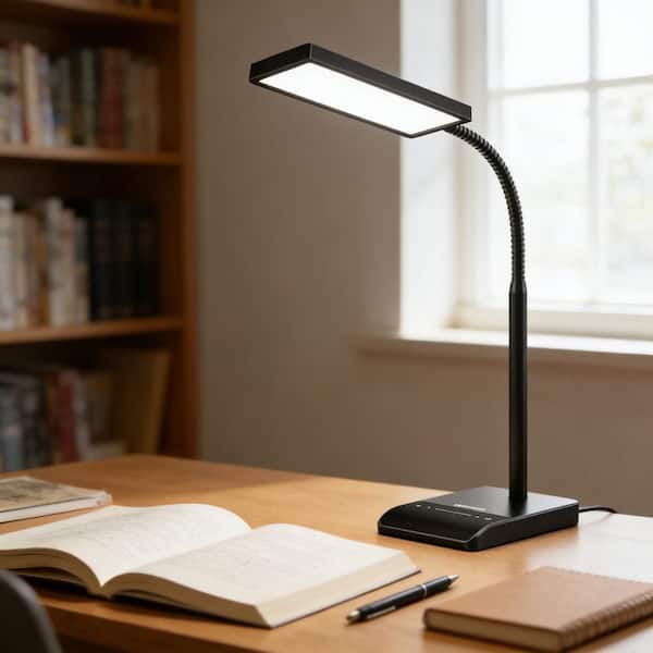 18 in. Black LED Flexible Gooseneck Desk Lamp Touch Control Lamp