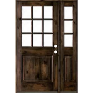 50 in. x 80 in. Knotty Alder 2 Panel Left-Hand/Inswing Clear Glass Black Stain Wood Prehung Front Door w/Right Sidelite