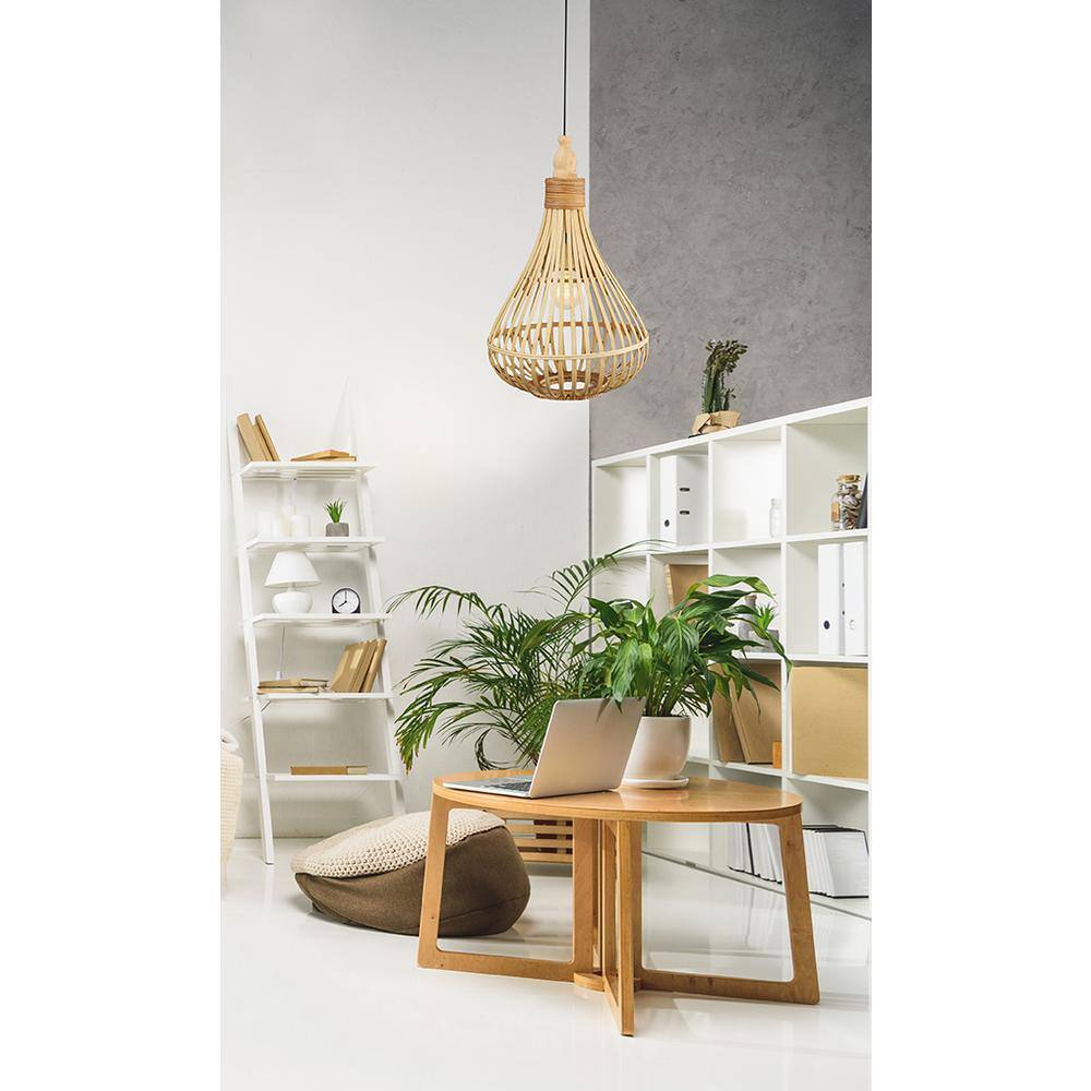 Amsfield 20" Brown Natural Wood Bell Pendant Light