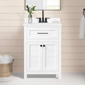 Hanna 24 in. Single Sink White Bath Vanity with White Engineered Stone Top (Assembled)