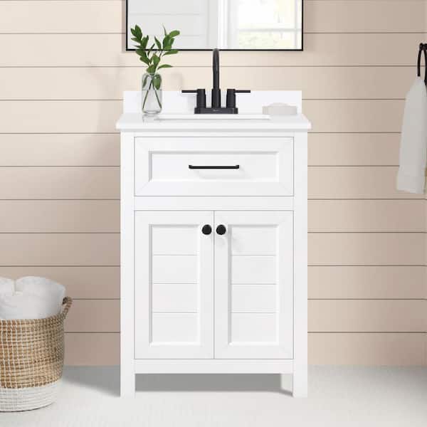 Hanna 24 in. Single Sink White Bath Vanity with White Engineered Stone Top (Assembled)
