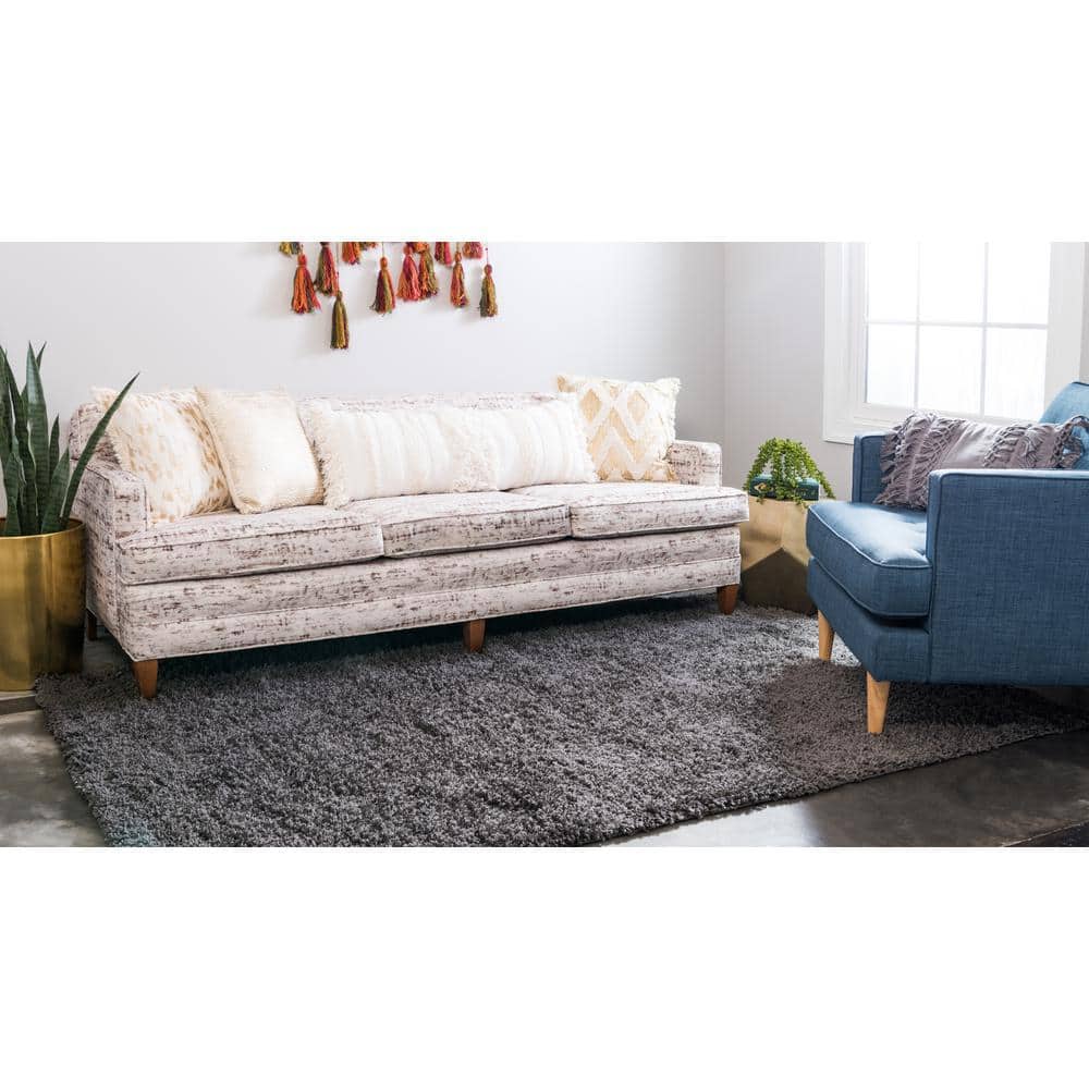 Graphite Gray Reversible Shag Rectangular Rug, Easy Care & Stain-Resistant