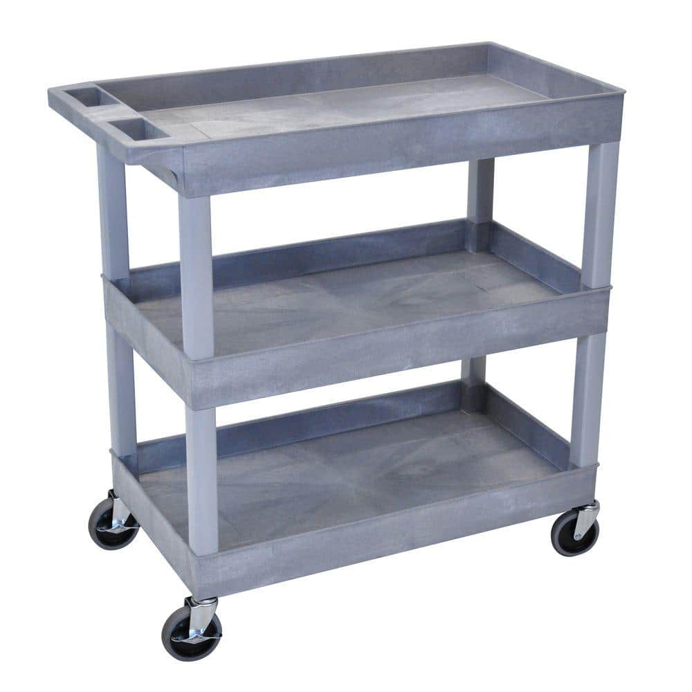 18 in. x 35 in. 3-Tub Shelf Utility Cart, Gray