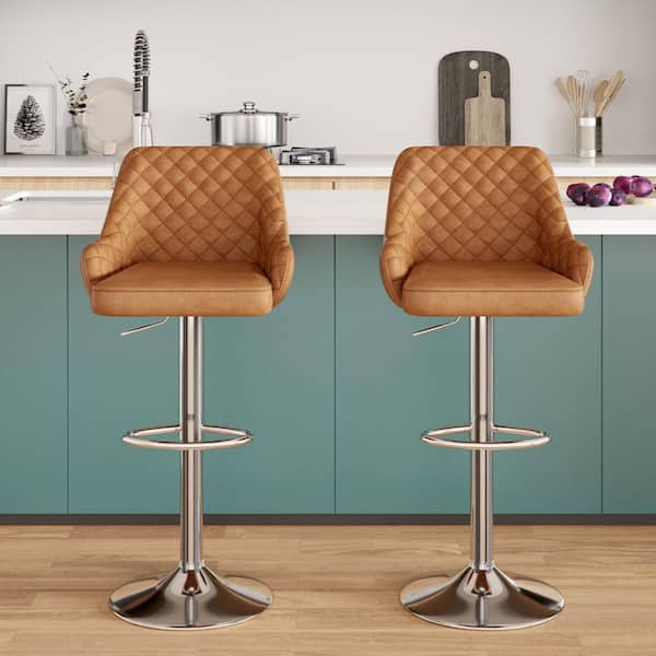 Bar Stools Set 22 in. Brown High Back Metal Bar Stools Counter Stool with PU Seat Set of 2