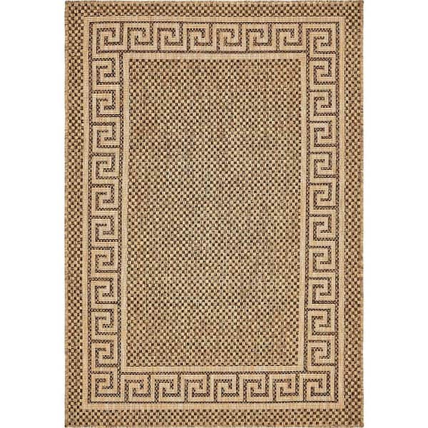 Outdoor Greek Key Brown 4' 0 x 6' 0 Area Rug