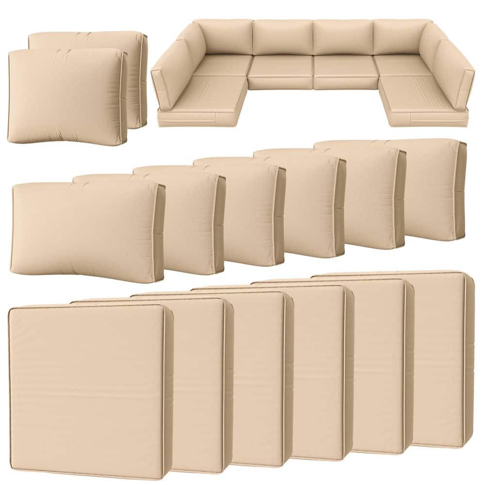 14-Piece 5 in. Outdoor Patio Cushions Water-Resistant Replacement Cushions for 6-Seat Rattan Sectional Sofa Sand