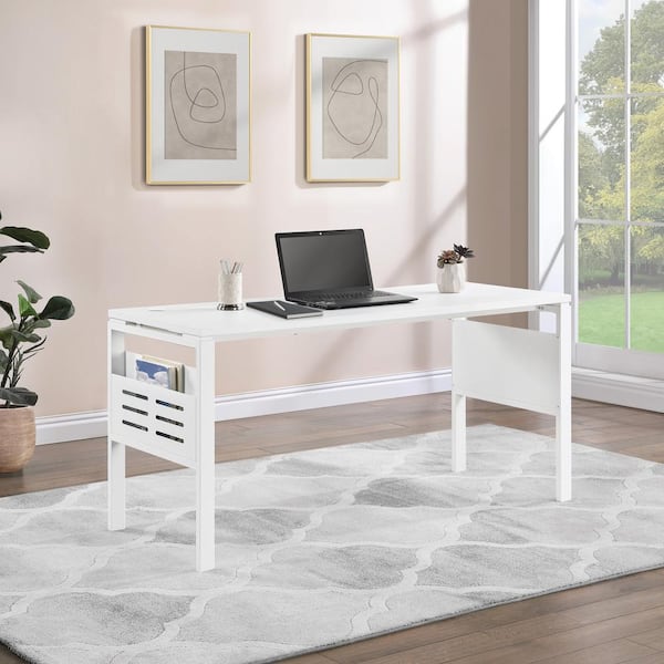 OSP Home Furnishings Prado 60 in. Rectangle White Carbon Fiber and Metal Desk
