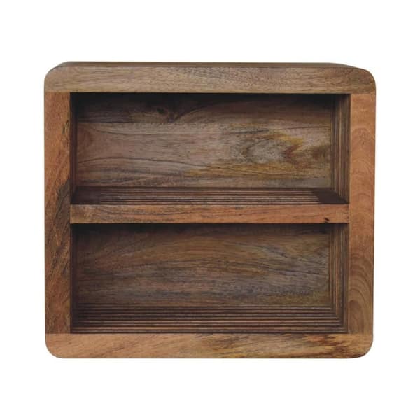 18" Brown Solid Wood Carved Geometric Floating Nightstand
