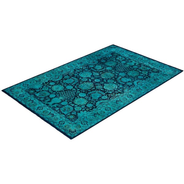 Fine Vibrance Blue 5 ft. x 8 ft. Solid Wool Indoor Area Rug