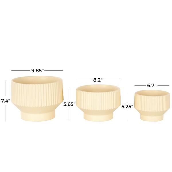 Litton Lane 7 in., 6 in., and 5 in. Small Cream Ceramic Wide Planter ...