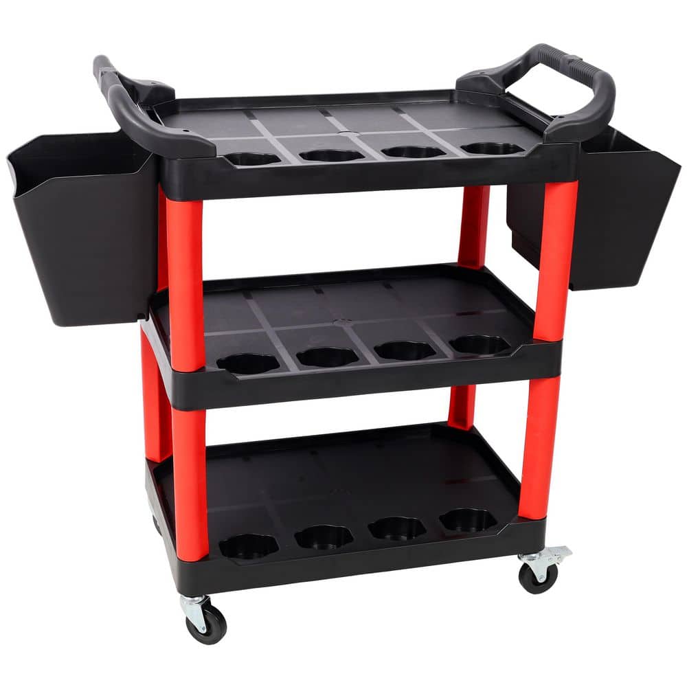 3-Tier Plastic Rolling 4-Wheeled Auto Detail Utility Cart in Red and Black with 2 Buckets for Garage, Repair Shop price history on PriceWatchPro
