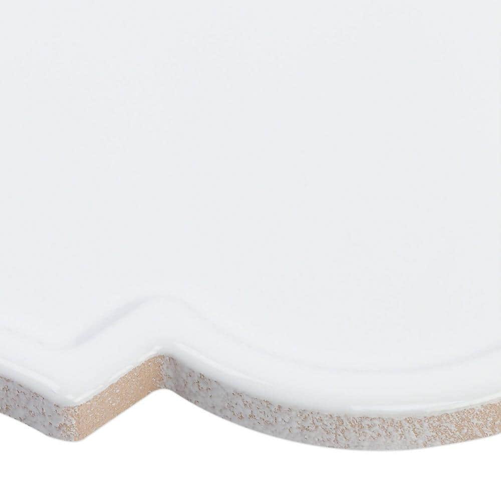 Labyrinth Pure White Polished Ceramic Arabesque Tile