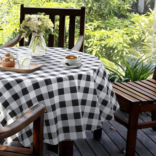 60'' Round Checkered Tablecloth Vinyl Tablecloths with Flannel Backing Wipeable Spillproof Plastic Table Cover