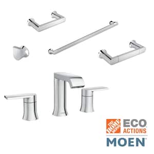 Genta 8 in. Widespread 2-Handle Bath Faucet with 4-Piece Hardware Set in Chrome (24 in. Towel Bar)(Valve Included)
