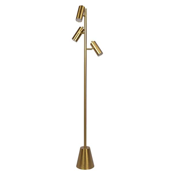 63 in. Gold 3-Light Cylinder Standard Floor Lamp for Bedroom, Living Room with Brass Round Shade No Bulbs Included