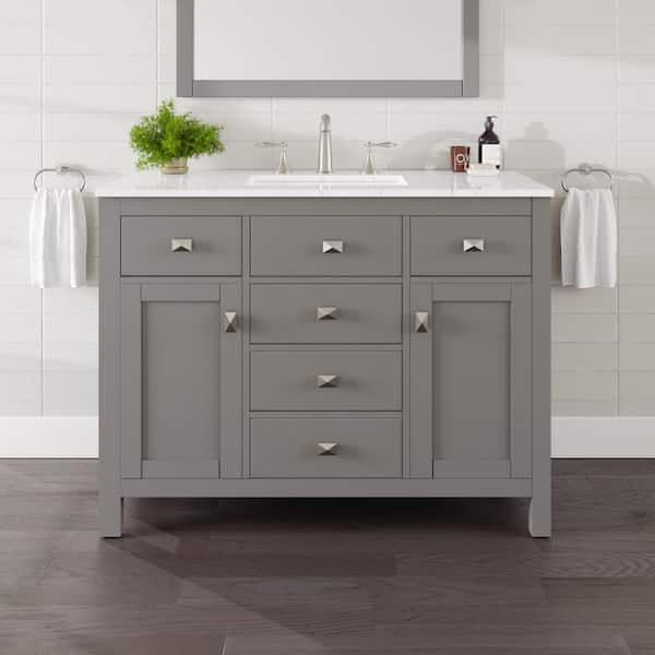 Artemis 42 in. Single Sink Gray Bath Vanity with White Engineered Stone Top (Assembled)