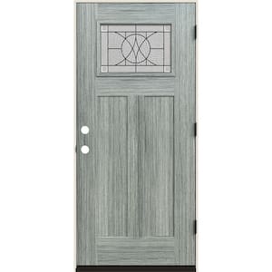 36 in. x 80 in. Left-Hand 1/4 Lite Craftsman Tryon Decorative Glass Stone Fiberglass Prehung Front Door