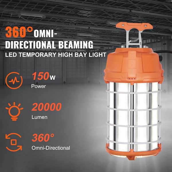 150W LED Work Lamp, 20000lm, 5000K, Durable and Water-Resistant, Linkable, Ceiling/Stand Mount for Job Site
