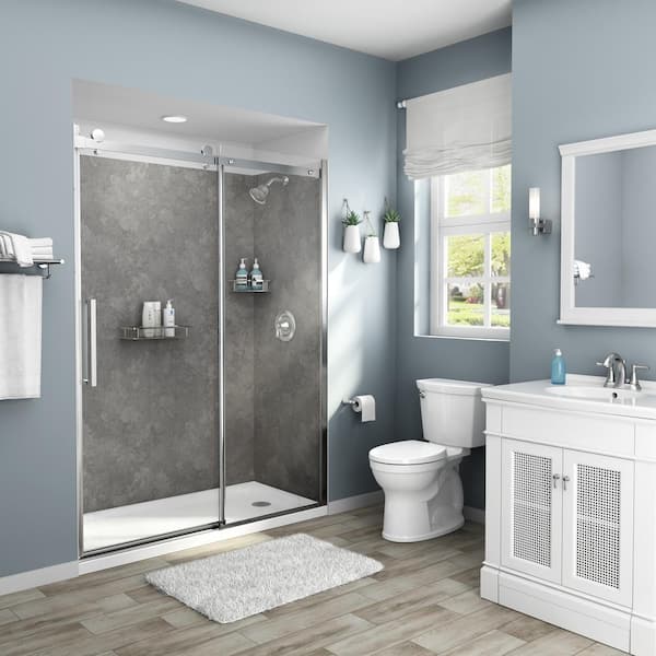 Passage 60 in. x 72 in. 2-Piece Glue-Up Alcove Shower Wall and Base Kit with Right Hand Drain in Gray Concrete