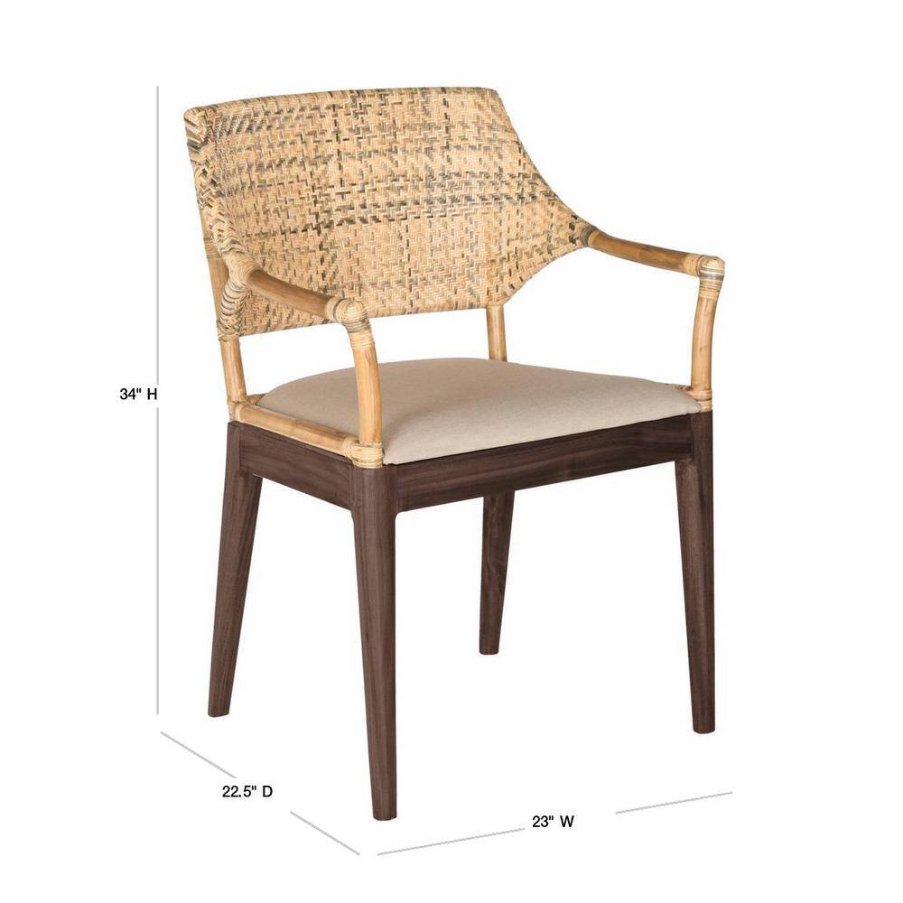 Carlo Transitional Rattan Arm Chair with Honey Mahogany Legs