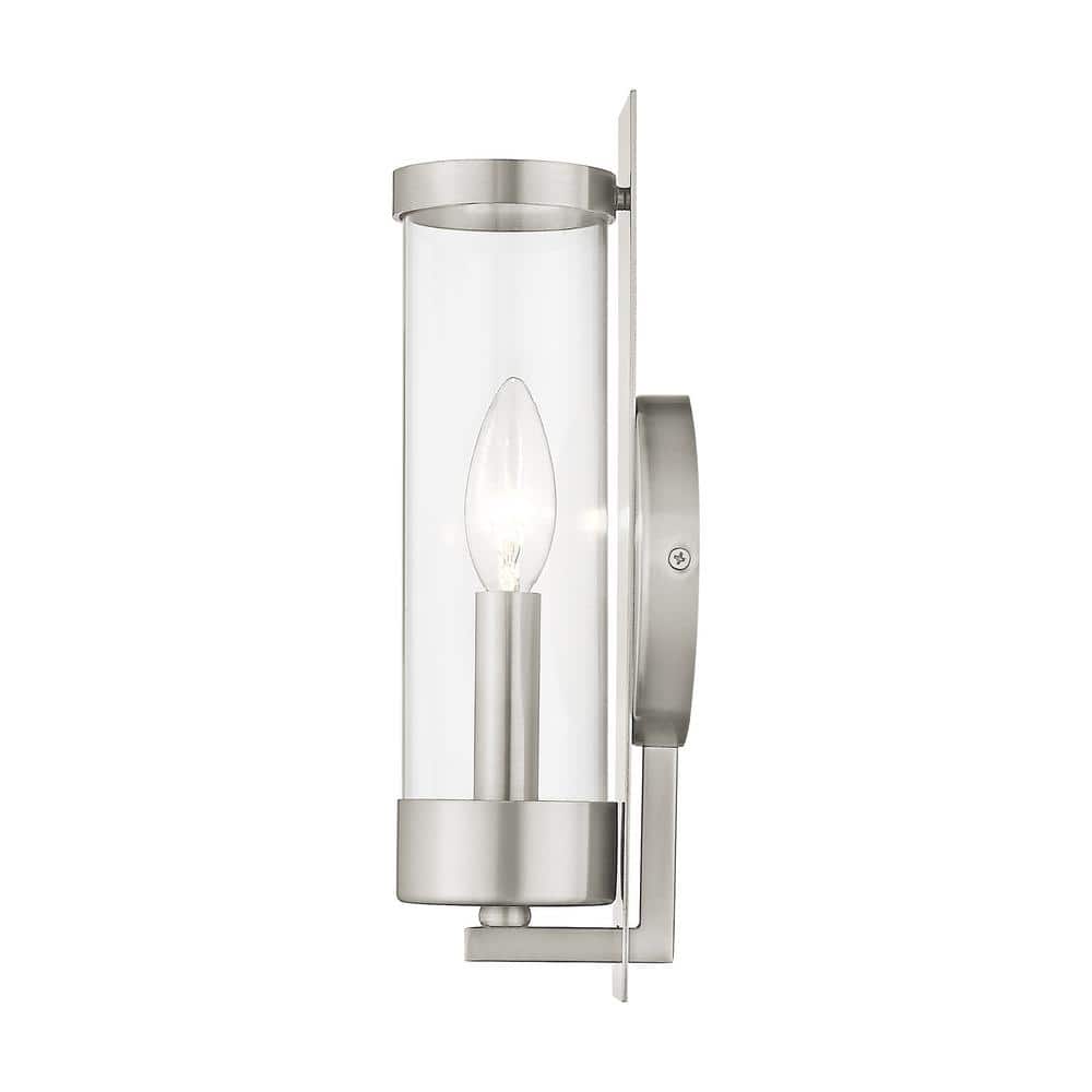 Sleek Brushed Nickel Dimmable Wall Sconce with Clear Glass