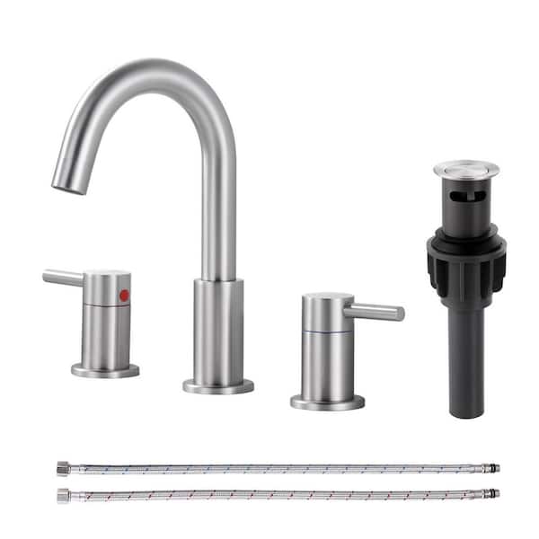 VEVETTA 8 in. Widespread Double Handle Bathroom Faucet with Pop-Up Drain in Brushed Nickel